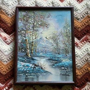 🌲 Vintage Framed Original Woodland Painting – 17”x13”